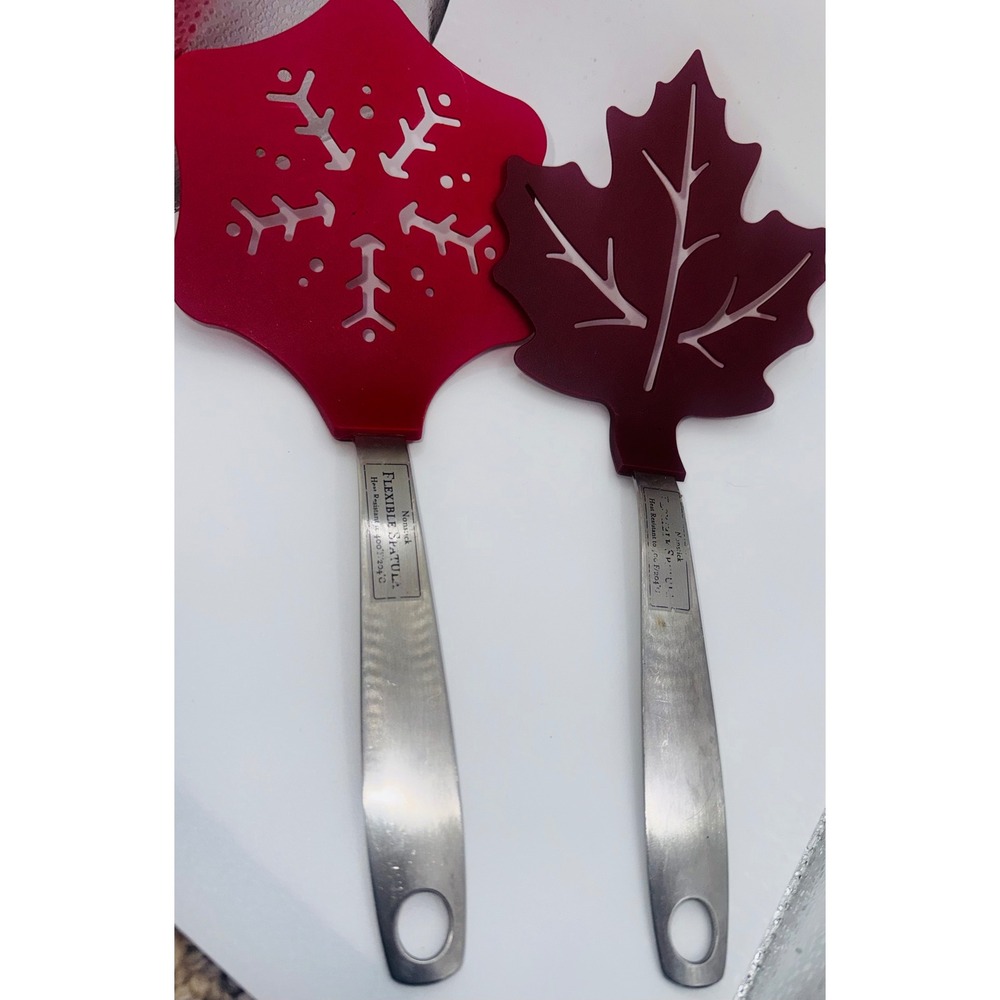 Amco Houseworks Flexible Spatula Set Snowflake Red Maple Leaf Burgundy Stainless